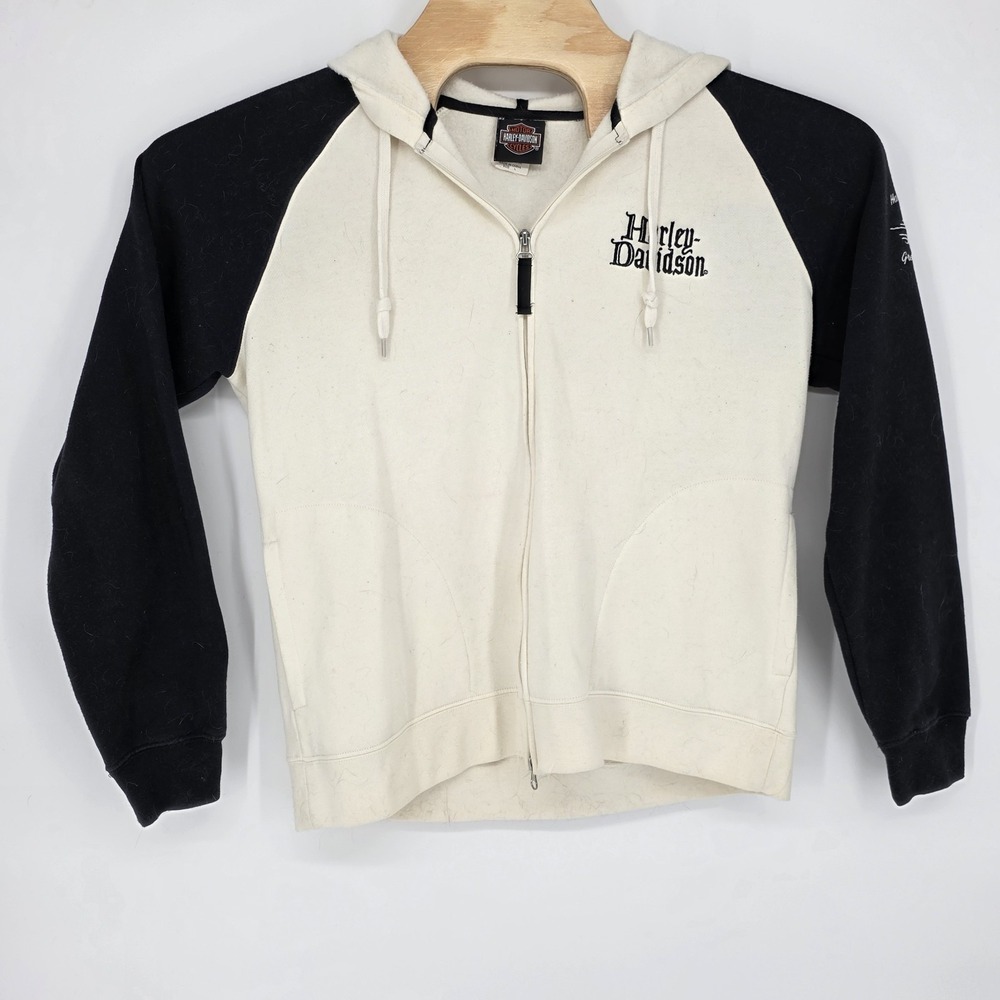 Harley Davidson Full Zip Jacket Hoodie Black Mens Large Greensboro White Black